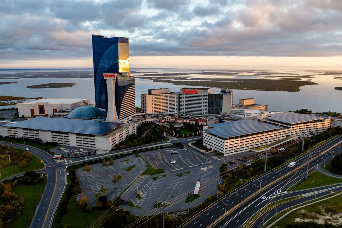 Photo Description: Harrah's Resort Atlantic City with  DSD Renewables 6.5 MW solar portfolio added to parking structures with bay visible.